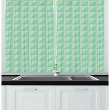 Triangle Cut Center - Mint Curtains 2 Panels Set, Symmetrical Half Cut Squares with Triangles Retro Style Checkered Pattern, Window Drapes for Living Room Bedroom, 55W X 39L Inches, Mint and Almond Green, by Ambesonne