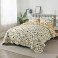 thumbnail image 3 of NEWLAKE 3-Piece Floral Microfiber Quilt Set Lightweight Bedding Set with Shams for All Season, Yellow and Orange Quilt, Queen Size, 3 of 9