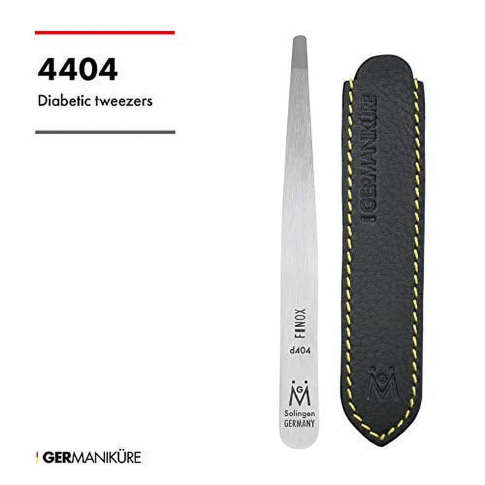 Diabetic Rounded Tweezers in Leather FINOX Surgical Stainless Steel Safety Round Tip Facial Hair Remover Eyebrow Plucking Tweezer German GERmanikure, 4404