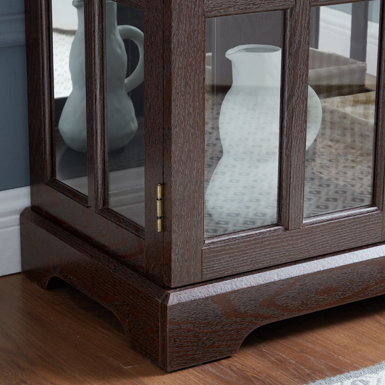 LED Curio Display Cabinet with Adjustable Shelves, Cherry Finish, 30.32 in x 15.75 in x 32.09 in