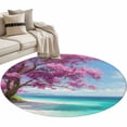 thumbnail image 2 of Summer Nautical Round Living Room Rugs 3.3 ft, Coastal Scene Romantic Cherry Tree Pink Flowers Washable Area Rug with Non-Slip Sturdy Edge Binding Round Front Door Mat Floor Carpet for Entryway, 2 of 9