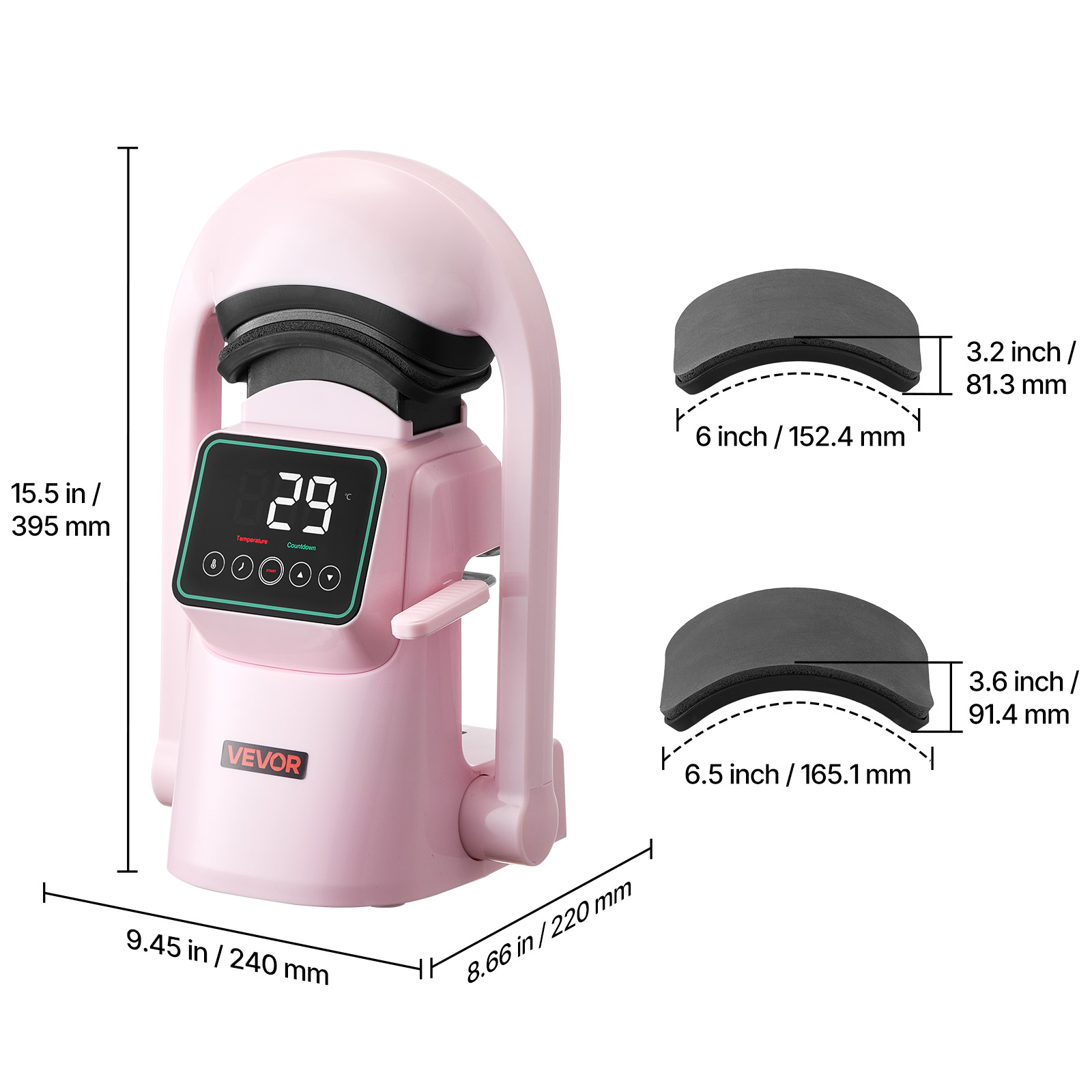 VEVOR Auto Hat Heat Press Machine, with 2pcs Interchangeable Platens, Automatic Open and Release, Touchscreen for Precise Time and Temperature Control, Heat Transfer Printing for Caps, Hats, Pink