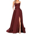 thumbnail image 1 of Vestidos de novia Prolriy para mujer, vestidos de fiesta para mujer, largos, elegantes, sin espalda, de satén, con abertura lateral y bolsillos, para boda, noche, fiesta, vino, XXL, 1 of 8