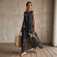 thumbnail image 3 of Jiueut Black Bird Cherry Blossom Print Women's Maxi Dress Sleeveless Wrinkle Resistant Linen Look Sundresses Crew Neck Dress with Pockets Long Casual Maxi Dresses for Women, 4XL, 3 of 7