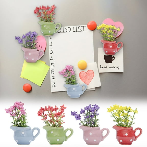 Mini Ceramic Vase Refrigerator Magnet Set, 3D Side Decoration, Strong Magnetic Adhesion, & Cute Fridge Stickers for Home Decor