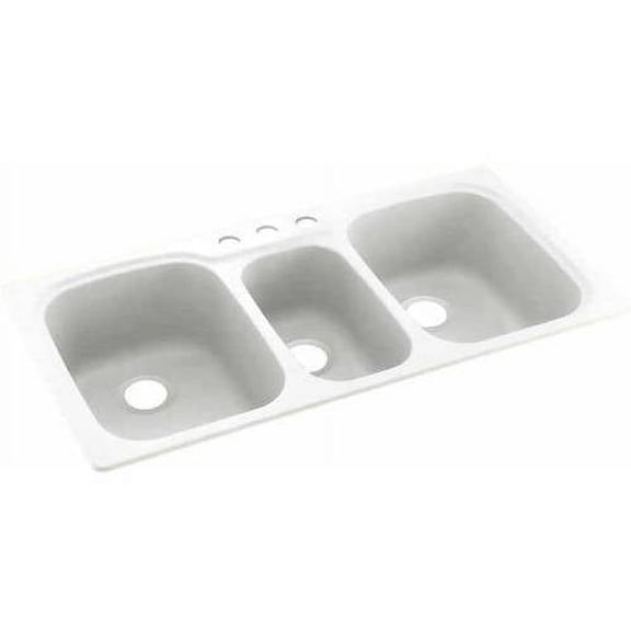 Swan Solid Surface 3-Bowl Kitchen Sink (44" x 22") with 3 Faucet Holes