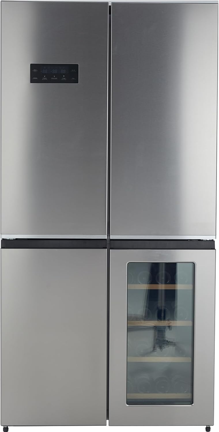 IdealHouse Stainless-Steel 4 Doors Fridges Kitchen-Freezer - 36 Inch French Door Refrigerator, 21 Cu.Ft. Counter Depth Refrigerator Bottom Freezer with Wine Cabinet,Adjustable Shelves