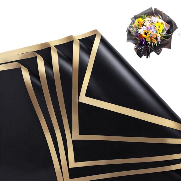 Topboutique 10 Sheet Bouquet Wrapping Papers Black Gold Flower Packaging Paper Waterproof Floral Paper DIY Florist Supplies for Birthday Christmas Valentine's Day Graduation