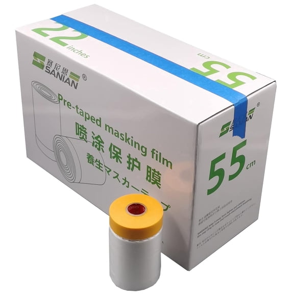 Pre-Taped Masking Film Film and Masking Tape in one Plastic Tape and Drape Roll Painters Plastic (20 Pack, Each roll 22" Wide x 82 feet Long)
