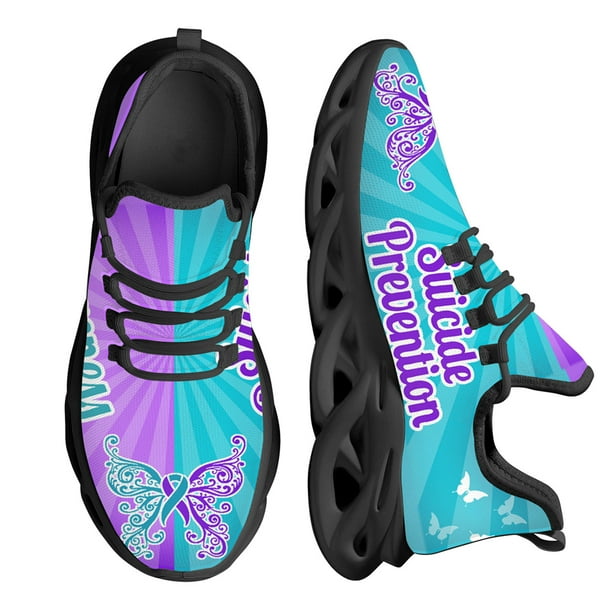 Zapatillas deportivas de malla con cordones para mujer, cómodas, con diseño de mariposas y concienciación sobre el autismo, ligeras y con plataforma.