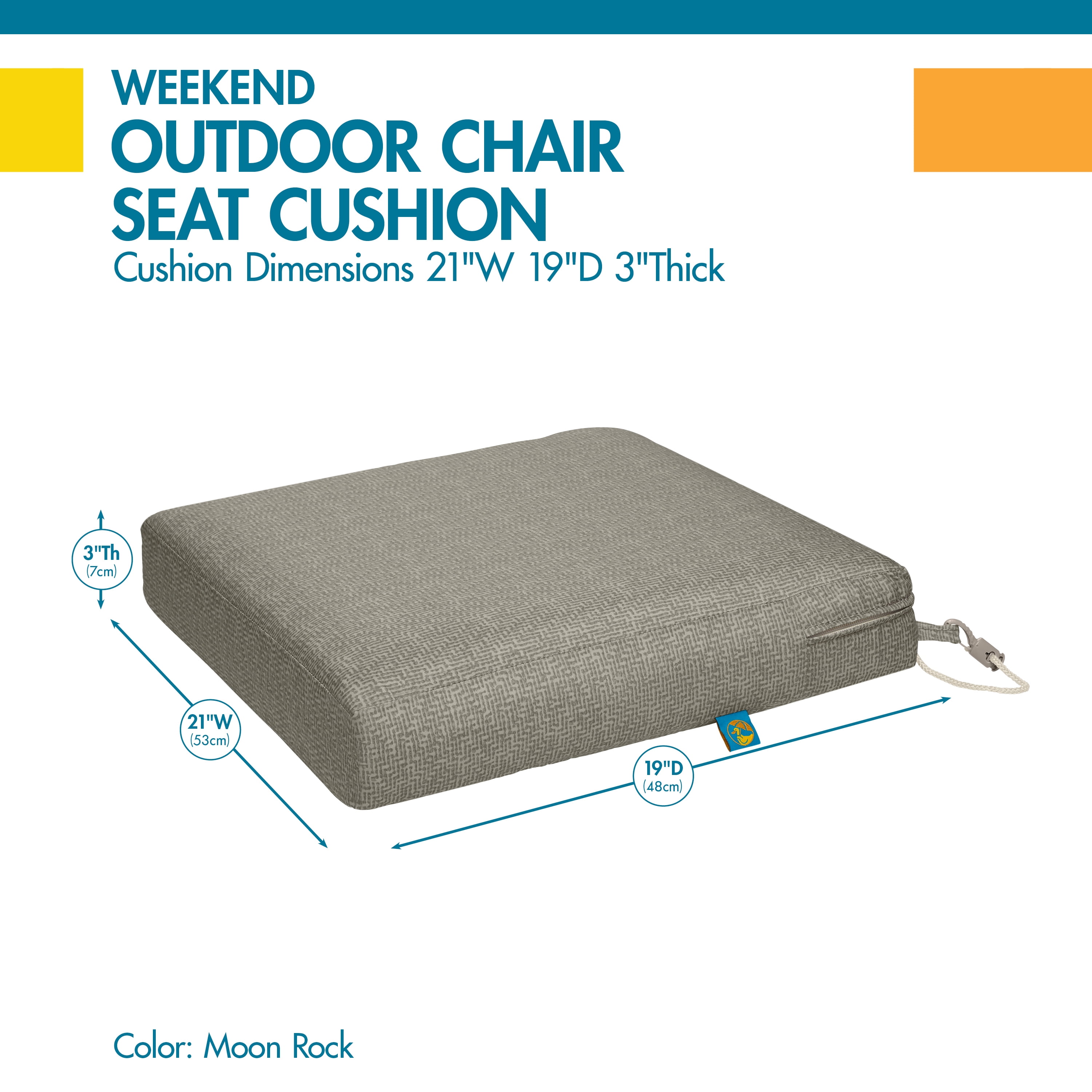 Duck Covers Weekend Water-Resistant Outdoor Dining Seat Cushion, 21 x 19 x 3 inch, Moon Rock