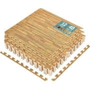 Sorbus 24" x 24" Wood Grain Light Foam Interlocking Floor Mats, 12 Piece