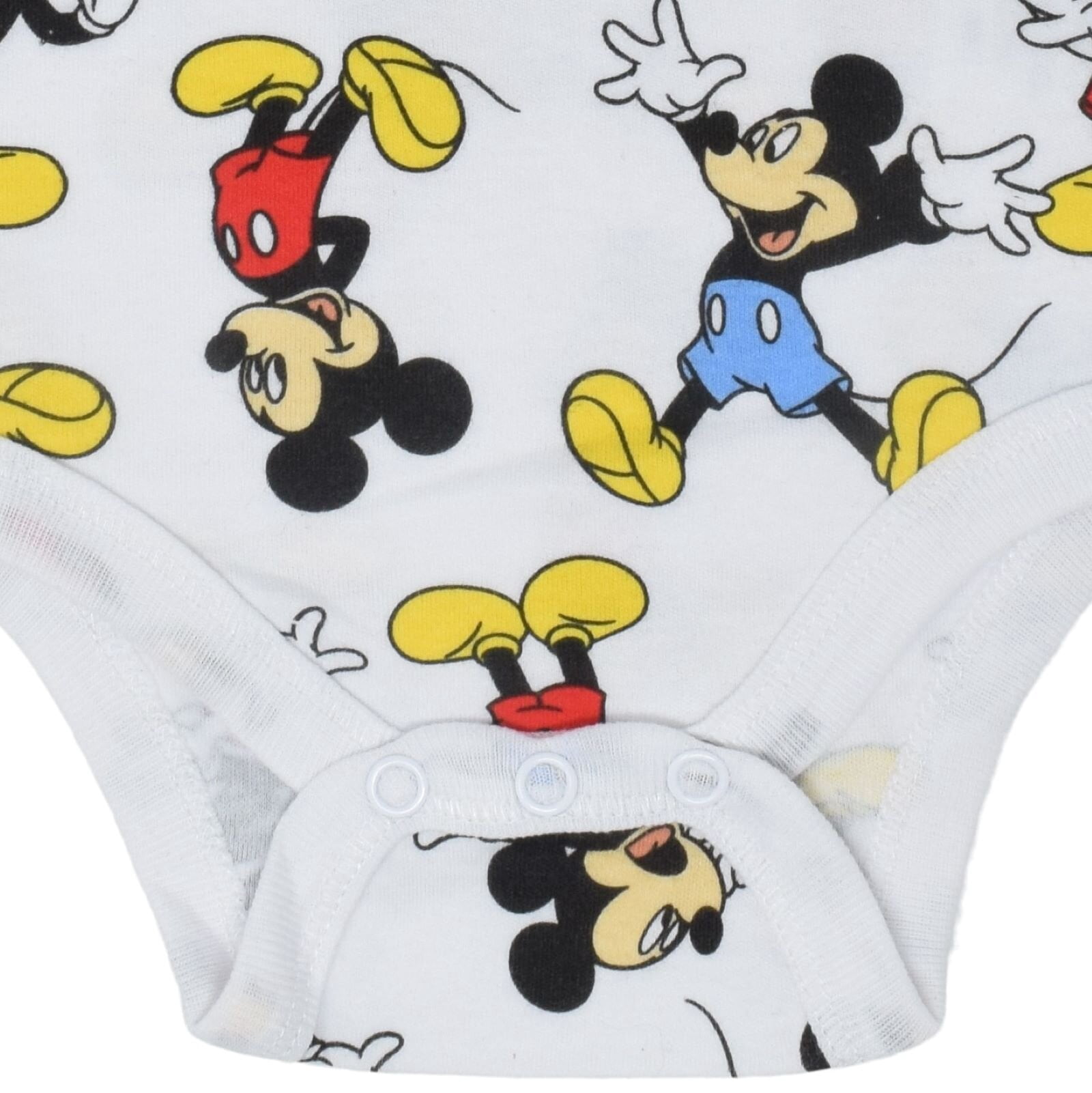 Disney Mickey Mouse Baby Boy or Girl 5-Pack One Piece Bodysuits Yellow Red Grey Multi