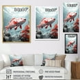 thumbnail image 4 of Designart "The Underwater Monochrome Dance Of Pink And Grey Fish II" Coastal Coral Under Water Floater Framed Wall Art Living Room, 4 of 5