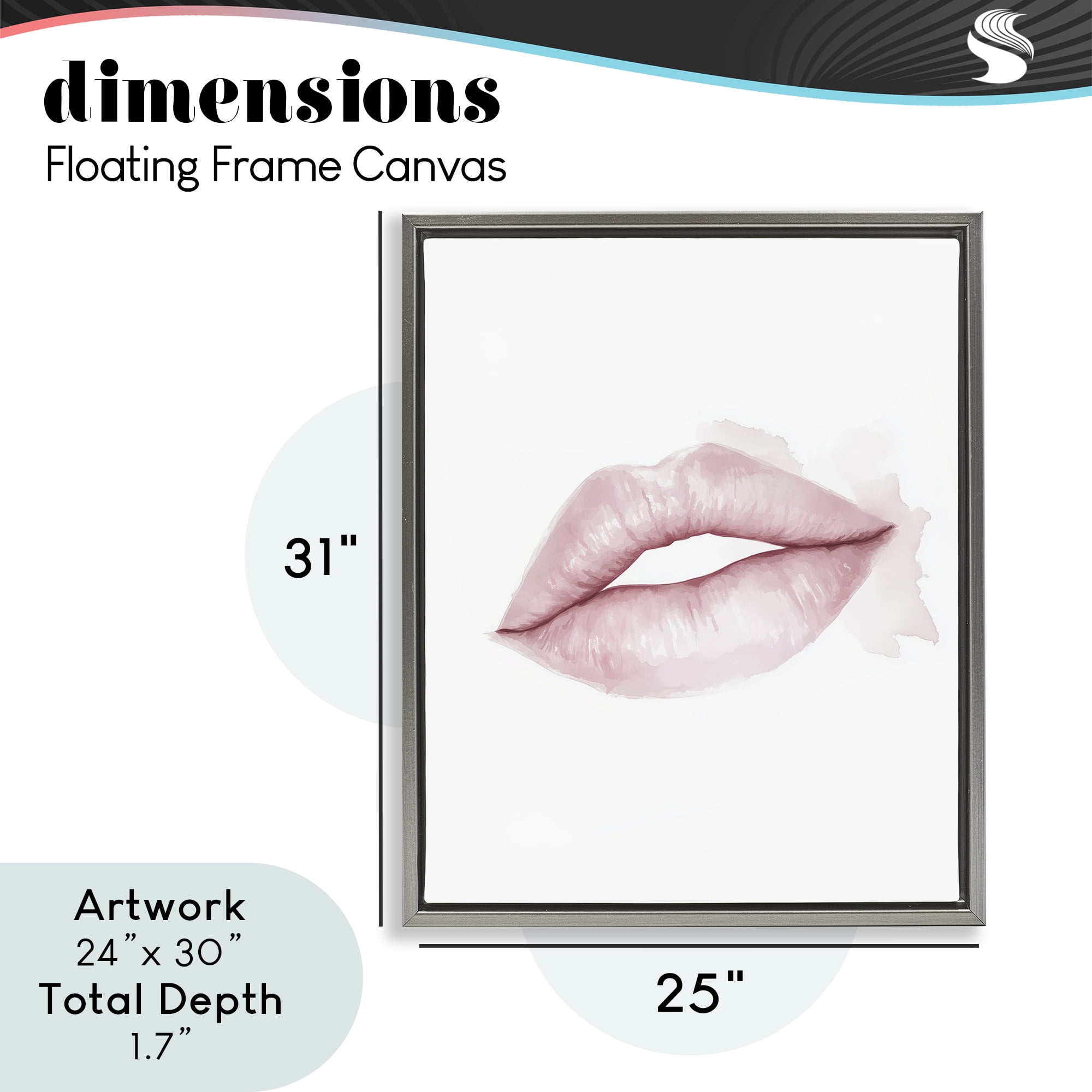 Pink Lips Watercolor Gray Framed Floater Canvas Wall Art, design by Christine Simpson Art