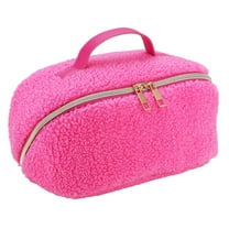 Cosmetic Bag for Travel and Makeup, Fleece Cosmetic Bag for Women Zipper Pouch Travel Cosmetic Organizer Travel Bags-Pink