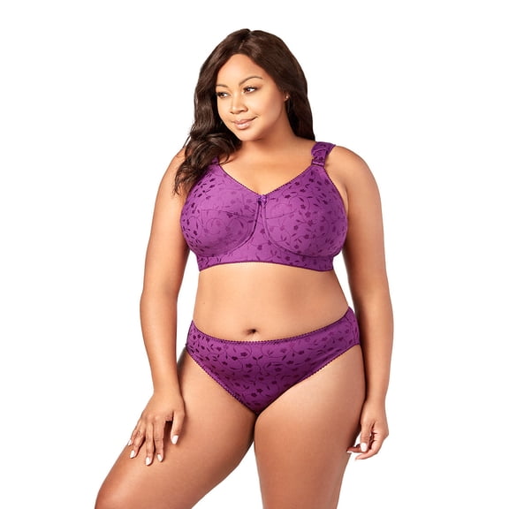 Elila Women's Plus Size Super Curves Jacquard Softcup Bra, Full Coverage Wire-Free Firm Support, Style 1305 Aubergine