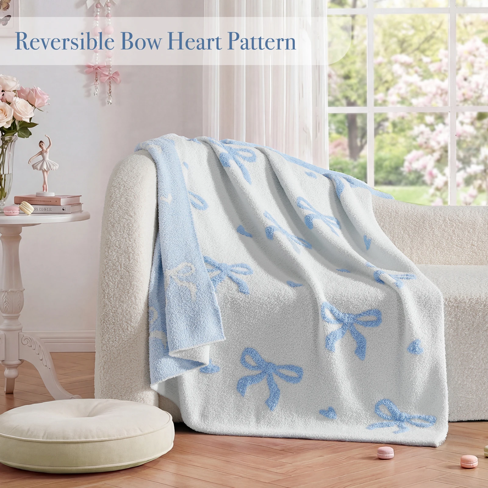 Catami Soft 3D Reversible Throw Blanket,Pink Bow,50*60