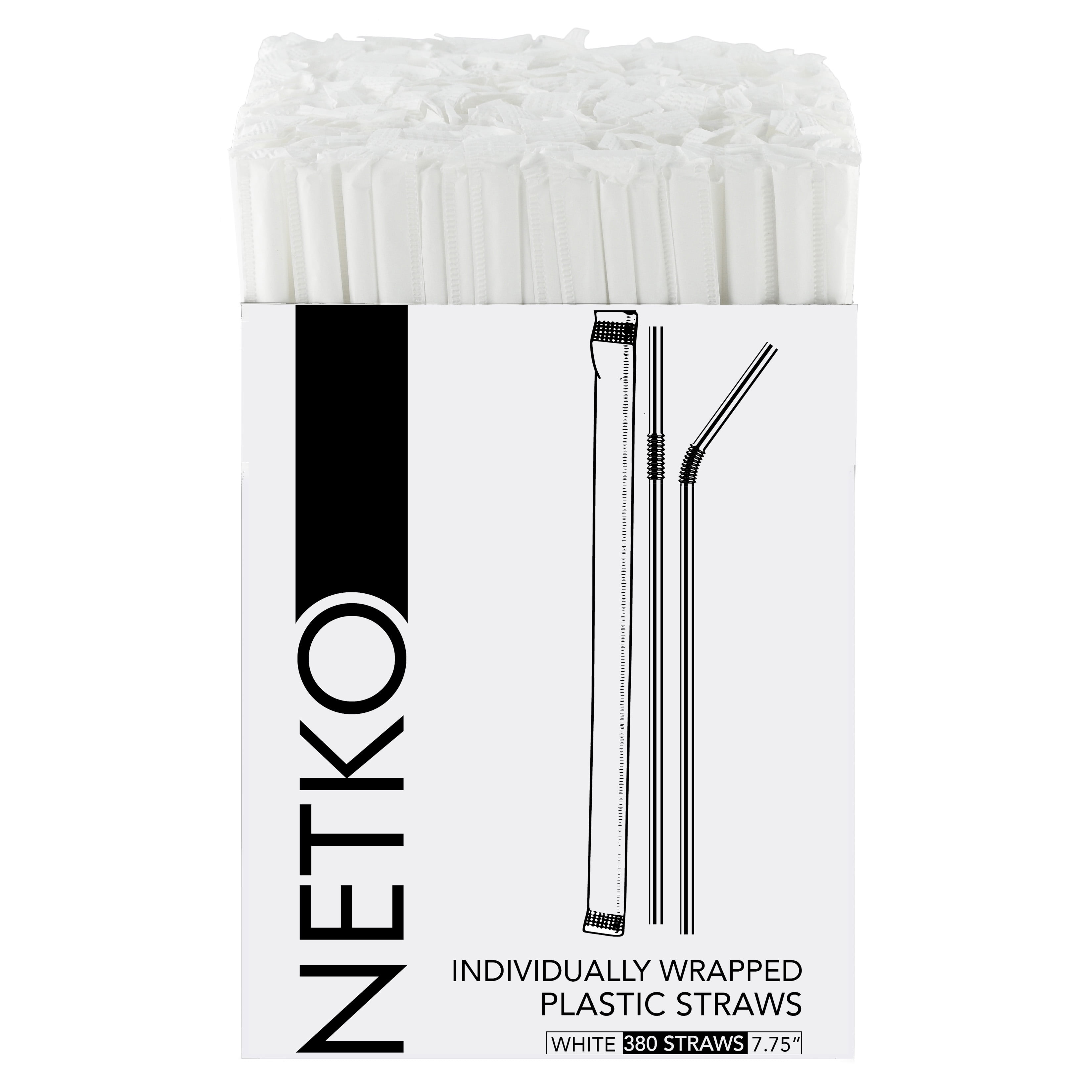 Netko White Plastic Straws Disposable Drinking Straws Bulk 7.75 Inches Long Flexible Straws