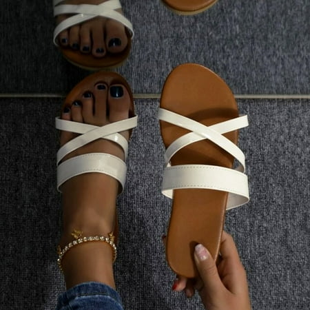 

Ladies Fashion Flat Slippers Round Top Face Cross Strap Casual Beach Sandals Women s Extra Wide Width Sandals Women Wedge Sandals 7.5 Women s Slip on Sandals Size 8 Heel Sandals for Women Clear