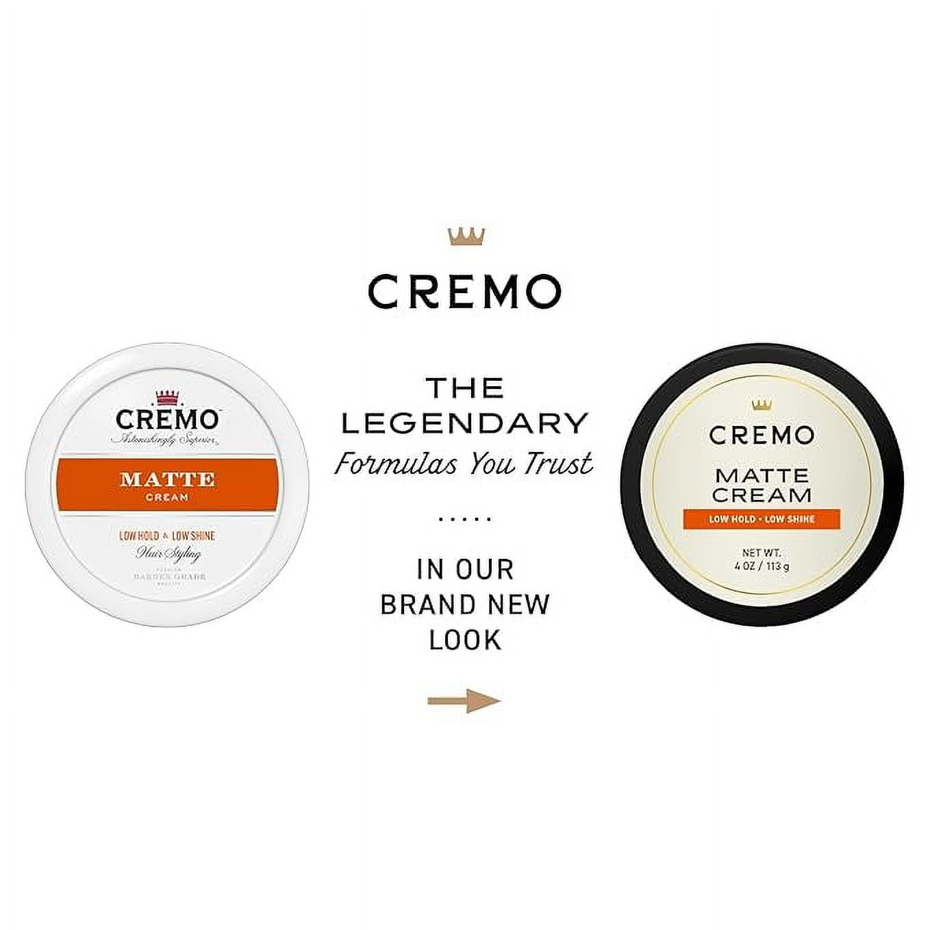 Cremo Hair Styling Matte Cream, Premium Barber Grade, Light Hold, Low Shine, Hair Cream and Hair Products For Men, 4 Oz Packaging May Vary