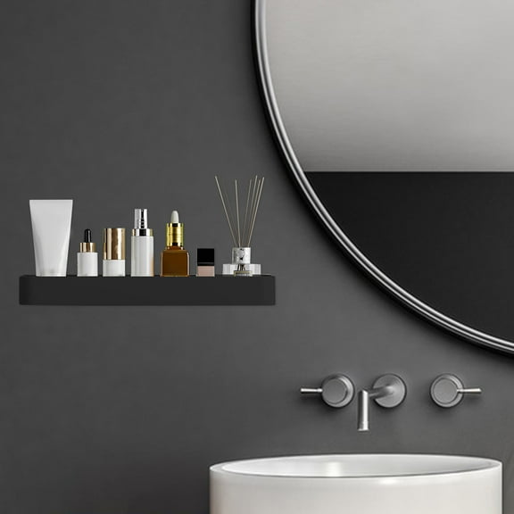 Space Aluminum Bathroom Storage Rack Black | Wall Mounted Non-Perforated Organizer Shelf 15.75"x4.96" Rustproof, Drainage Design, Easy Install, Scratch Resistant