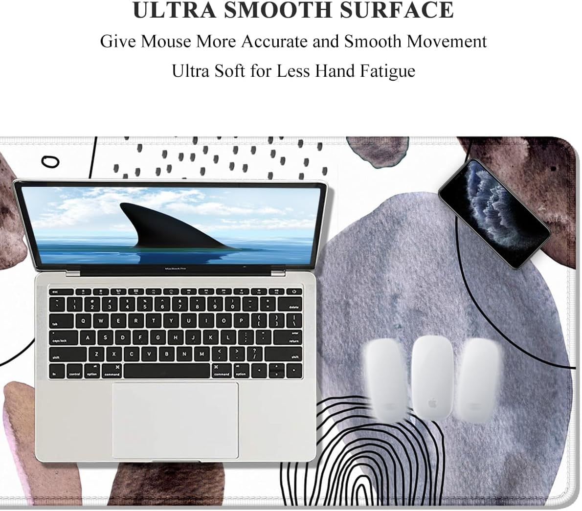 Large Mouse Pad, XXL Gaming Mousepad, Desk Mat for Desktop, Thick Rubber, Big & Long Size, Stitched Edges, Full Desk Pad for Laptop & Computer, Extended 31.5 x 11.8 in, Watercolor Stone