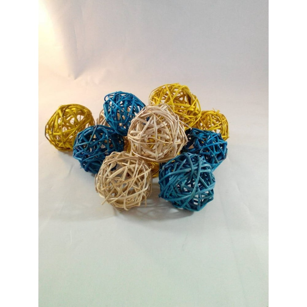 Decorative Spheres Blue Yellow And Cream Rattan Ball Vase Filler Ornament