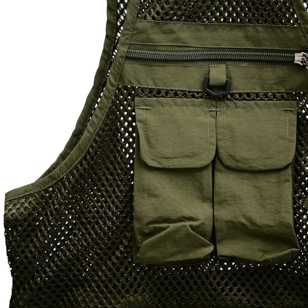 Redcolourful Men's Sports Photography Fishing Vest Multi Pocket Sleeveless Zipper Mesh Jacket Color:army Green Size:xl Other Xl