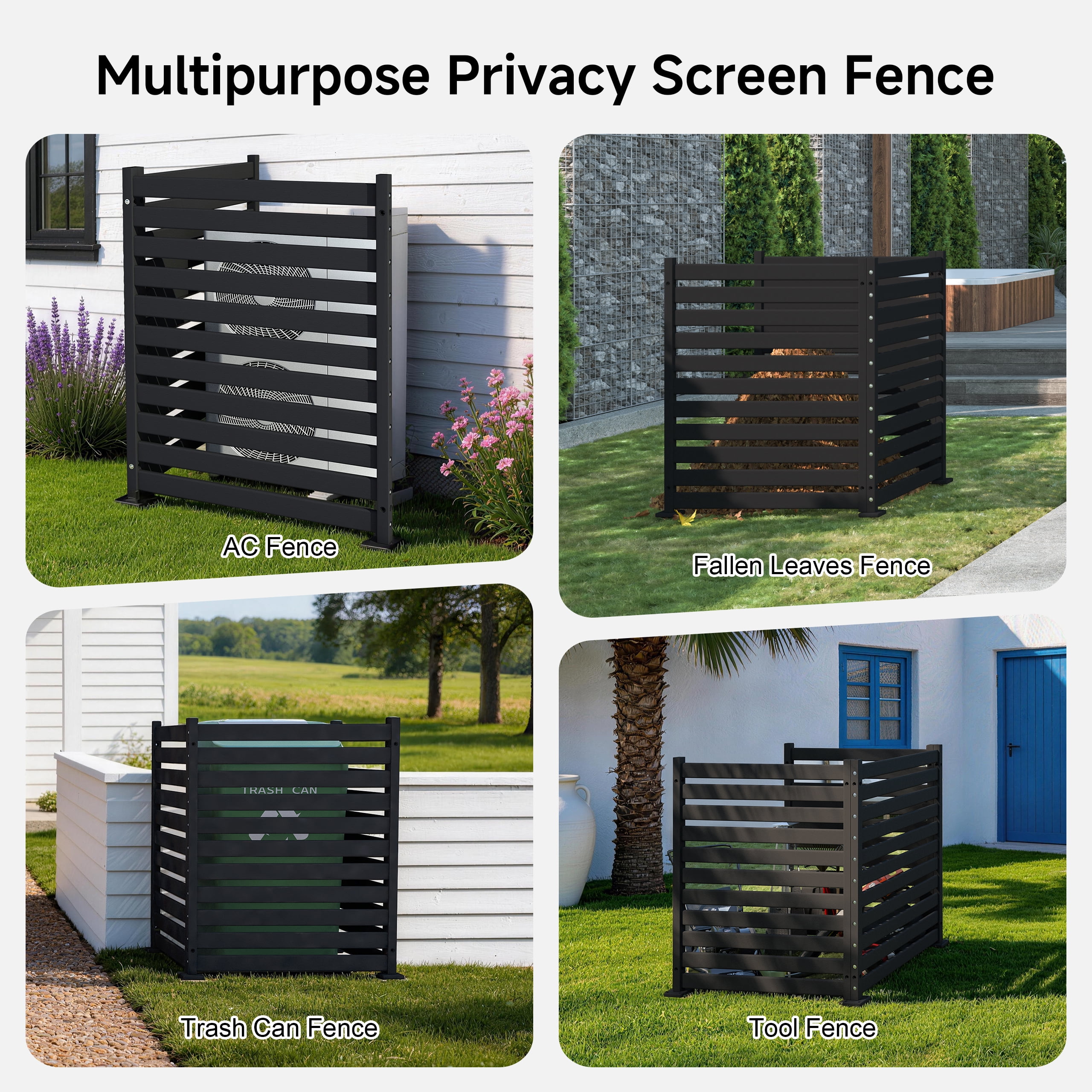 Amoveo Outdoor Privacy Screen Fence, 38"W x 48"H HDPE Weather-Resistant Fence for AC Units and Trash Cans, Includes Ground Stakes & Base Plates,2-Pack