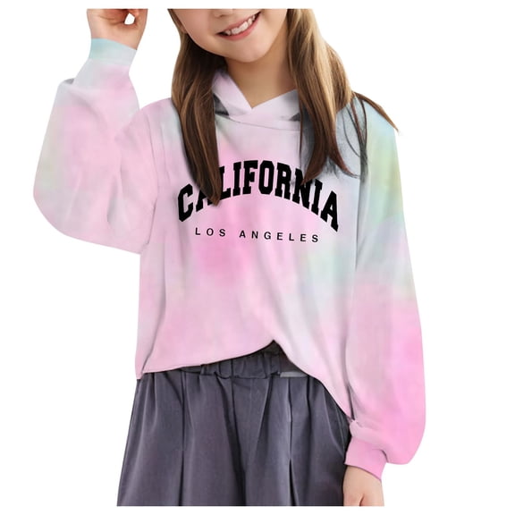 Sopiago Girls Tie Dye Hoodie Casual Letter Graphic Print Pullover Girls Sweatshirts Dark Purple,10-11 Years