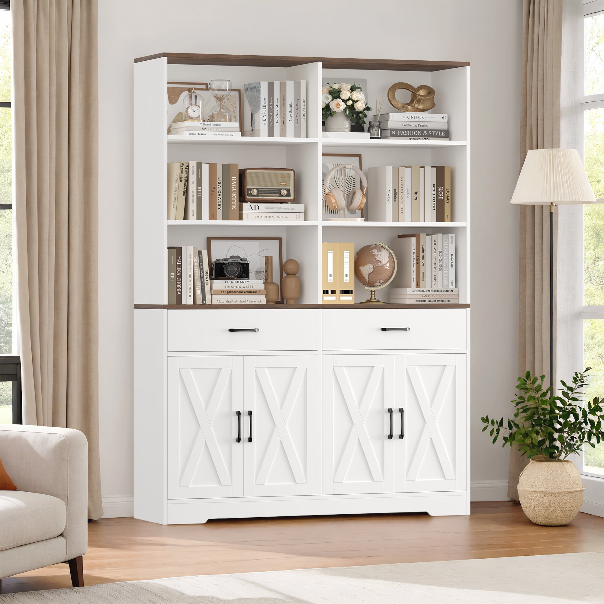 Homfa 69'' White Bookshelf with Drawers, 6-Tier 6 Cubes Display