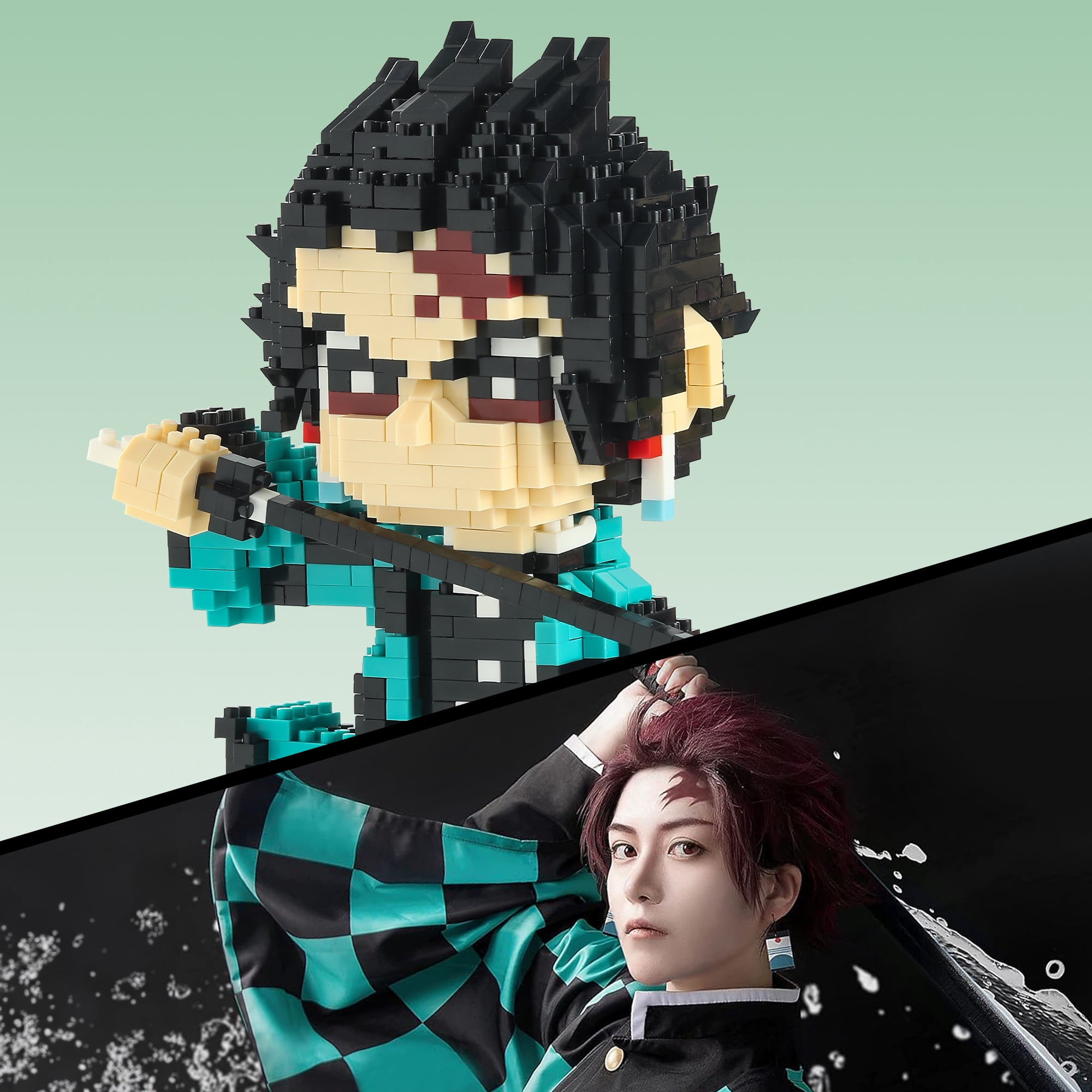 MACTANO Anime Demon Figure Micro Mini Building Block Set Slayer Tanjiro ABS Building Kit Gift Green