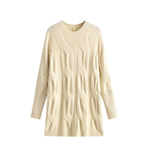Suéter de cuello redondo para mujer, jersey de gran tamaño con cuello redondo, jersey de otoño de punto trenzado, manga larga, suéteres cortos gruesos, vestidos, suéter para mujer