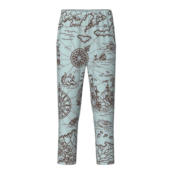 Xecao Pirate Adventure Map Print Teenagers' Pajama Pants Long Sleep Pants Soft Elastic Waist Pajama Bottoms Elastic waist with 2 Pockets 5-16 Years-XS(5-6)