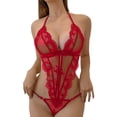 thumbnail image 1 of Gibobby Sujetador De Encaje Para Mujer Lencería Sexy para Mujer Vestido De Dormir Profundo Empalme De Encaje Ahueca hacia Fuera Mini Lenceria Body Mujer(Rojo, XXG), 1 of 5