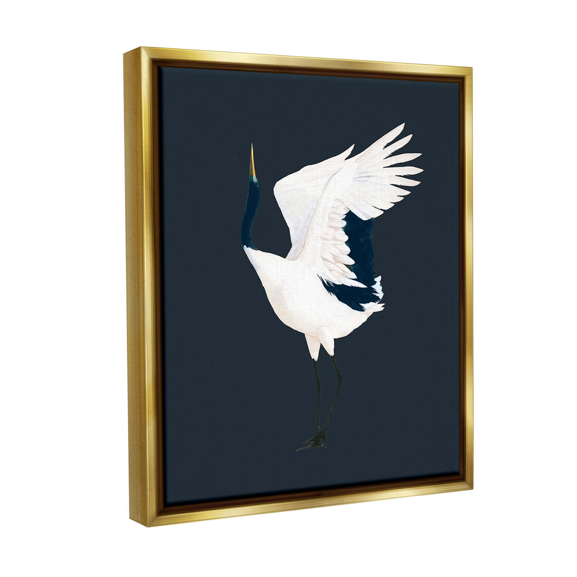 Stupell Industries Crane Bird Facing Left Animals & Insects Painting Gold Floater Framed Canvas Art Print Wall Art, 25 x 31