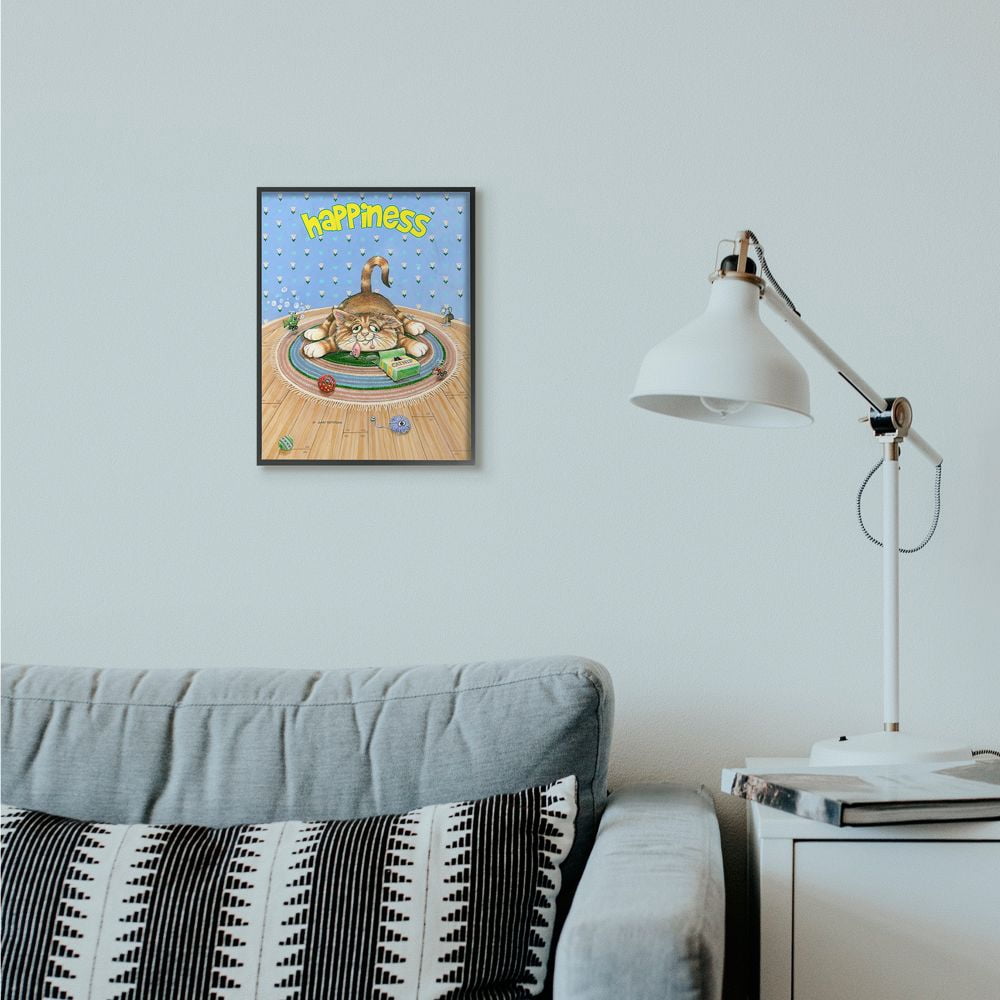 Stupell Industries Happiness Funny Cat Cartoon Pet Design Framed Wall Art by Gary Patterson