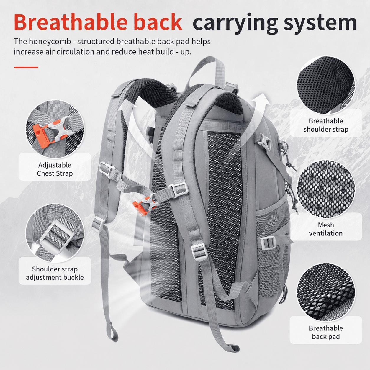 JIDIZHE 25L Polar Explorer Hiking Backpack, Lightweight Water-Resistant Outdoor Travel Backpack for Men & Women, Gray