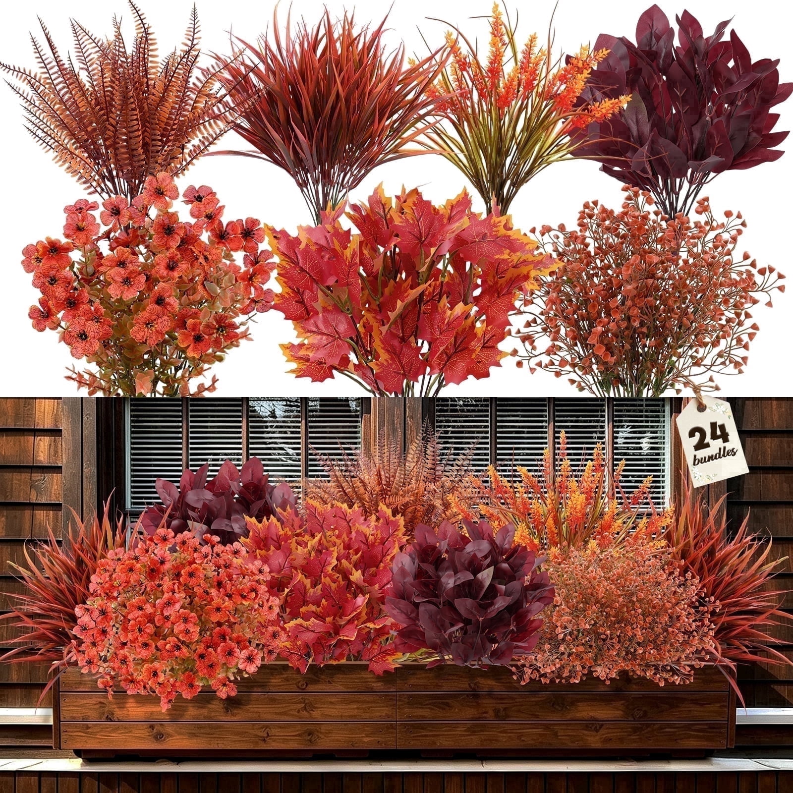 Yastouay Artificial Fall Flowers for Outdoor 24 Bundles Mix Fall Fake Flowers Plants for Front Porch