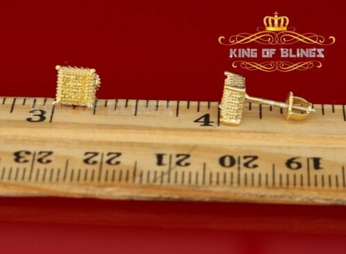 King of Bling's 0.05ct Diamond 925 Sterling Silver Yellow Stud Women / Men Square Stud Earrings