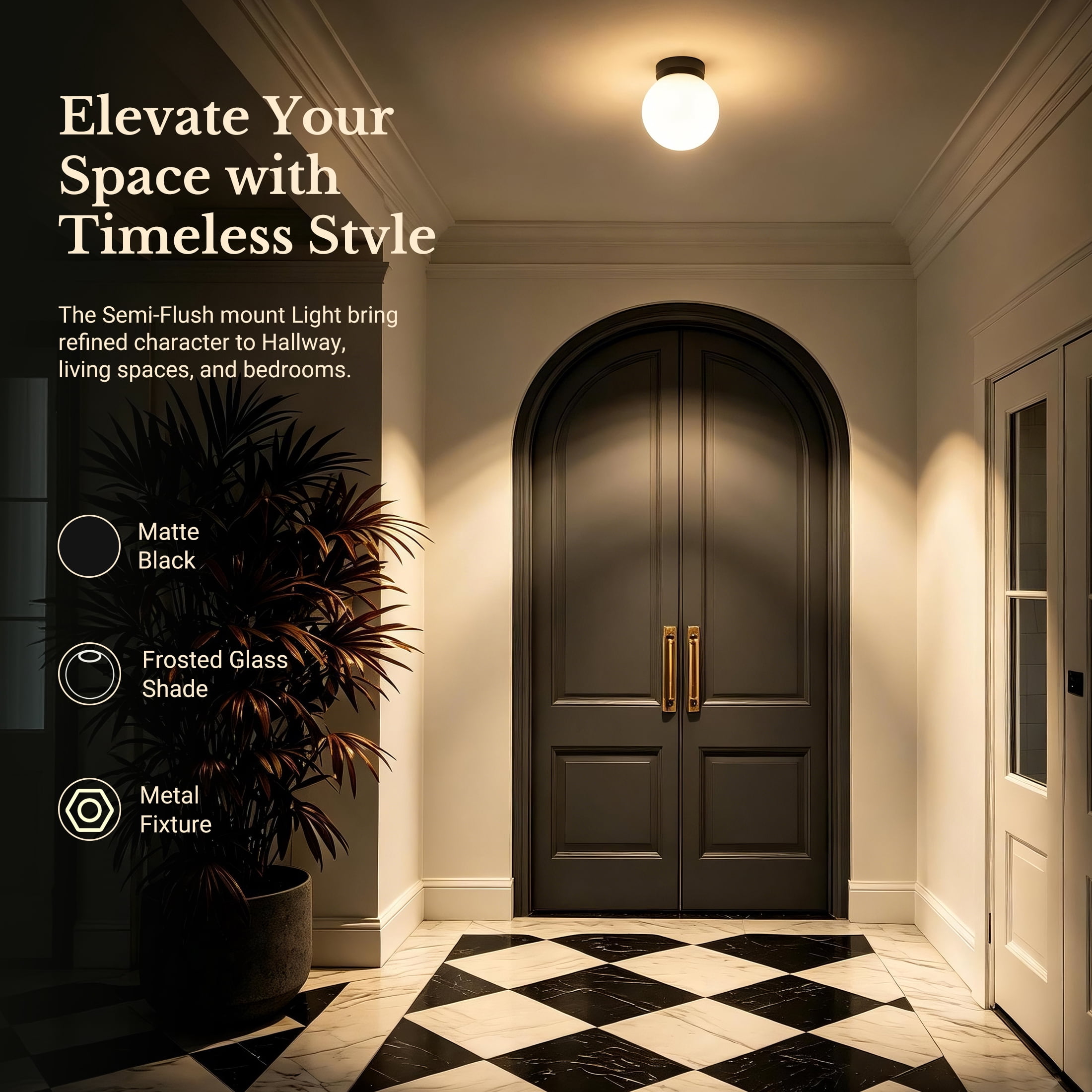(2 pack) Better Homes & Gardens 8 in Semi-Flush Mount Ceiling Light, Black Finish with Frosted Glass Shade