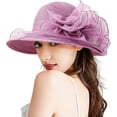 thumbnail image 2 of Big Brim Hat Organza Hats Summer Beach Cap Tea Party Wedding Fascinator Church Hats, 2 of 5
