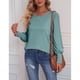 thumbnail image 4 of Jersey de mujer con manga abullonada y cuello redondo, decoración de botones, Color sólido, corte holgado, Top para otoño, verde lago XL, 4 of 8