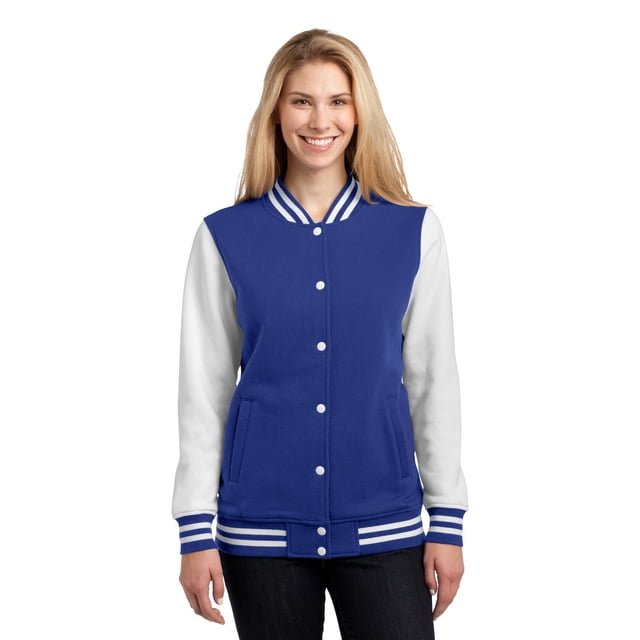Sport-Tek® Ladies Fleece Letterman Jacket. LST270 Real Real/ Blanco 3XL deporte-tek LST270