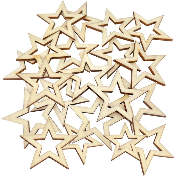 100 Piezas Estrella decorativa de madera, Mini rebanadas de estrellas de madera,Estrellas madera manualidades, Diseño Hueco Único, Adecuado para Decoración del Hogar, Fiestas, Manualidades 5cm