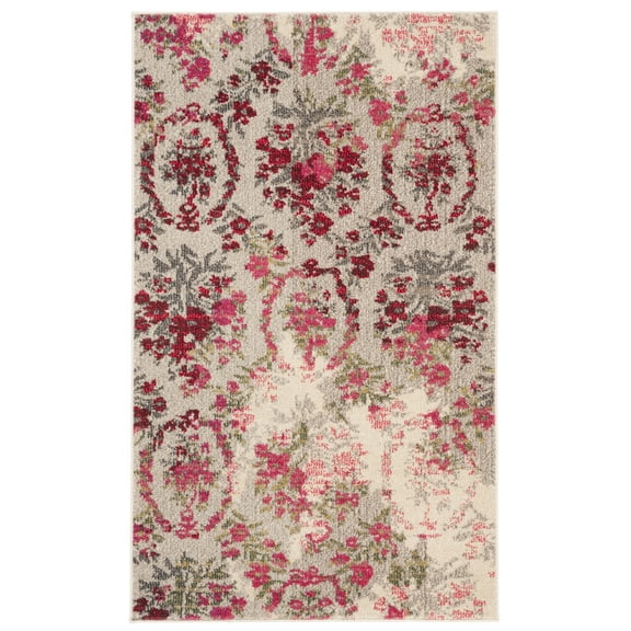 SAFAVIEH Monaco Cyan Floral Area Rug, Ivory/Pink, 3' x 5'