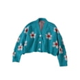 thumbnail image 3 of Women's Y2K Floral Print Sweater V Neck Long Sleeve Cardigan Knitwear Sweater Open Front Button Down Sweet Coat Tops, 3 of 4