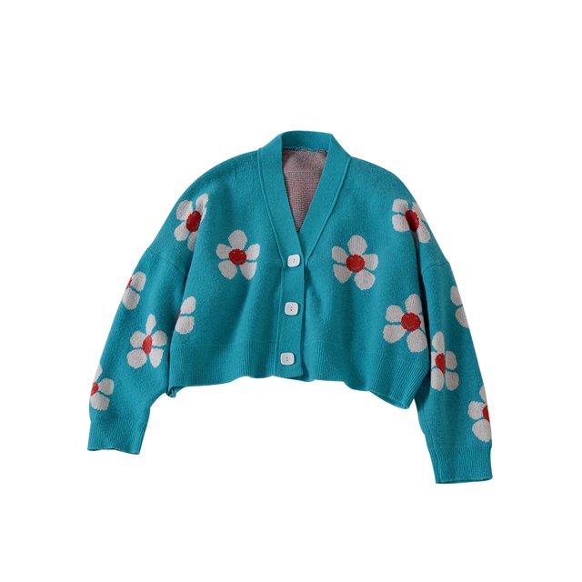 xiaxaixu Women Loose Knitwear, Flower Pattern Long Sleeve V-neck Button Down Cardigan