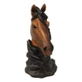 thumbnail image 5 of Wild and Free Brown Stallion Equine Horse Bust On Rocky Pillar Base Figurine, 5 of 9